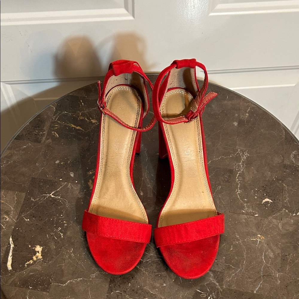 Chic Red Ankle Strap Heels